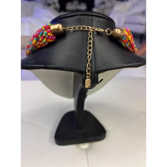 Vintage Rainbow Beaded Torsade Necklace Multi-Strand Statement Y2K - Picture 6 of 8